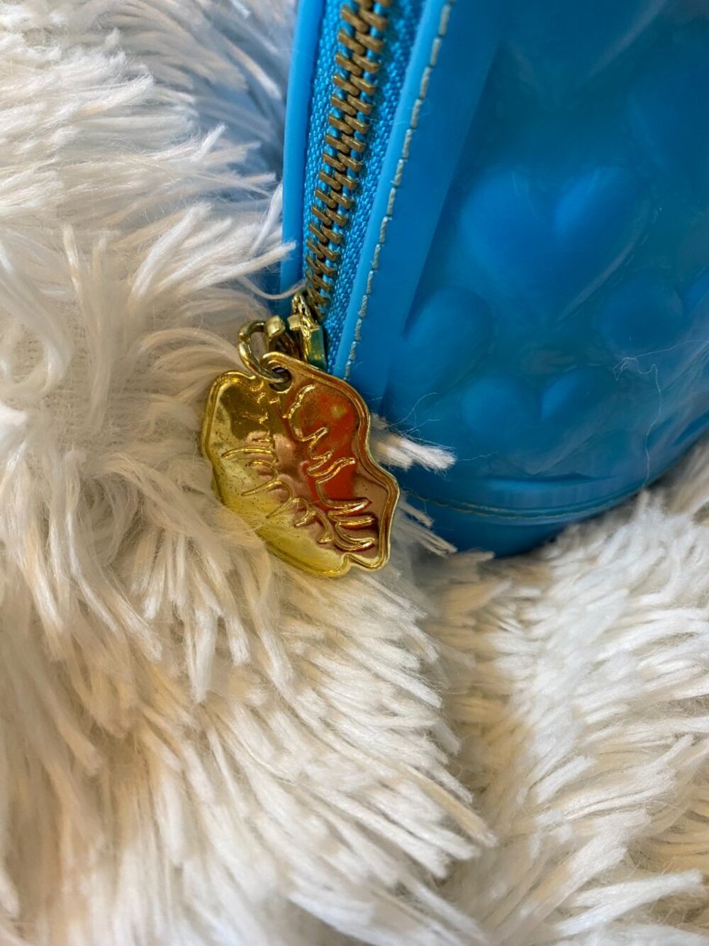 LUV BETSEY JOHNSON Aqua Jelly Heart Handbag Purse Gold Hardware Dome Satchel Bag - Picture 6 of 8